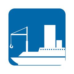 square blue button with silhouette cargo ship vector illustration
