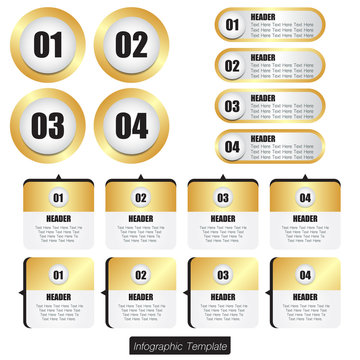 Set of infographic design in gold shade color.