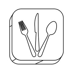 square silhouette button with contour cutlery set vector illustration