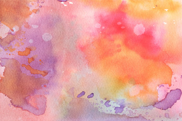 Abstract colorful water color for background. Watercolor blue green red orange purple yellow wet brush hand drawn paper texture background. Designed art background. Used watercolor elements.