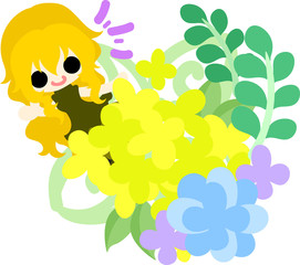A cute girl and yellow flowers