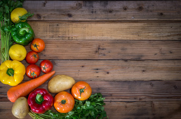 fruit and vegetable on wooden