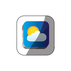 sticker color square 3d button with realistic cloud and sun vector illustration