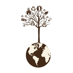 brown color world with tree of recycling vector illustration