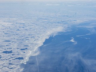 Aerial view of the natural wonders of the American land. Photo taken from the plane.