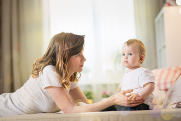 Mom with a baby eleven months old