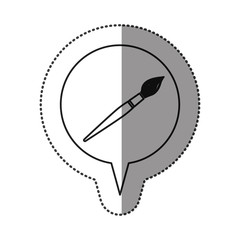 monochrome contour sticker with brush icon in circular speech vector illustration