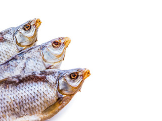 Three Slated Dried Fishes Isolated on White
