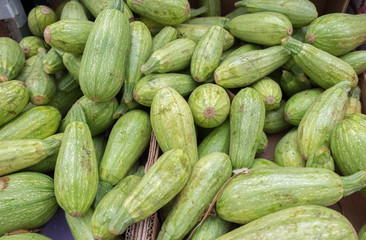 Green new zucchini for sale at the city market