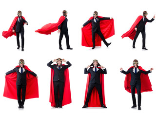 Man in red cover isolated on white