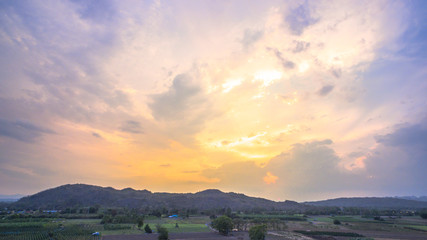beautiful sunset above corn fields