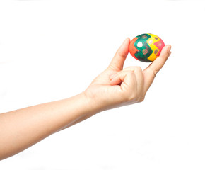 hand holding a easter egg on white