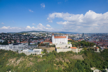 Fototapeta na wymiar Aerial view of Bratislava castle and Danube river