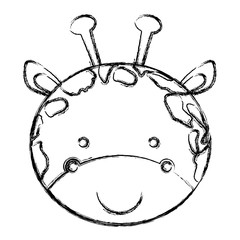 blurred sketch silhouette face cute giraffe animal vector illustration