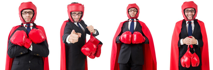 Young businessman boxer isolated on white