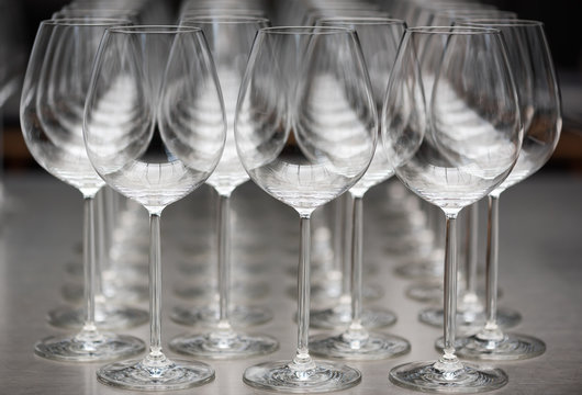 row of empty wine glasses