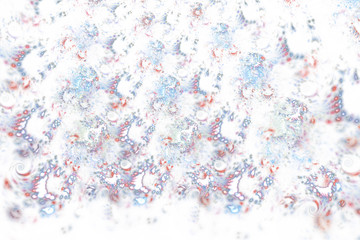 Abstract blue and red sparks on white background. Fantasy fractal design. Digital art. 3D rendering.