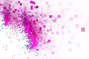 Abstract pink and blue square bokeh on white background. Fantasy fractal texture. Digital art. 3D rendering.