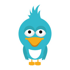 blue caricature bird animal with closed wings vector illustration
