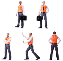 Obraz premium Man in life jacket isolated on white