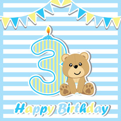 Fototapeta na wymiar Birthday card with cute bear and colorful flag suitable for postcard, greeting, and invitation card