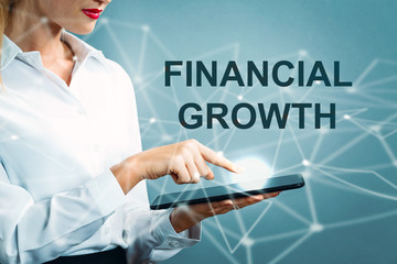 Financial Growth text with business woman