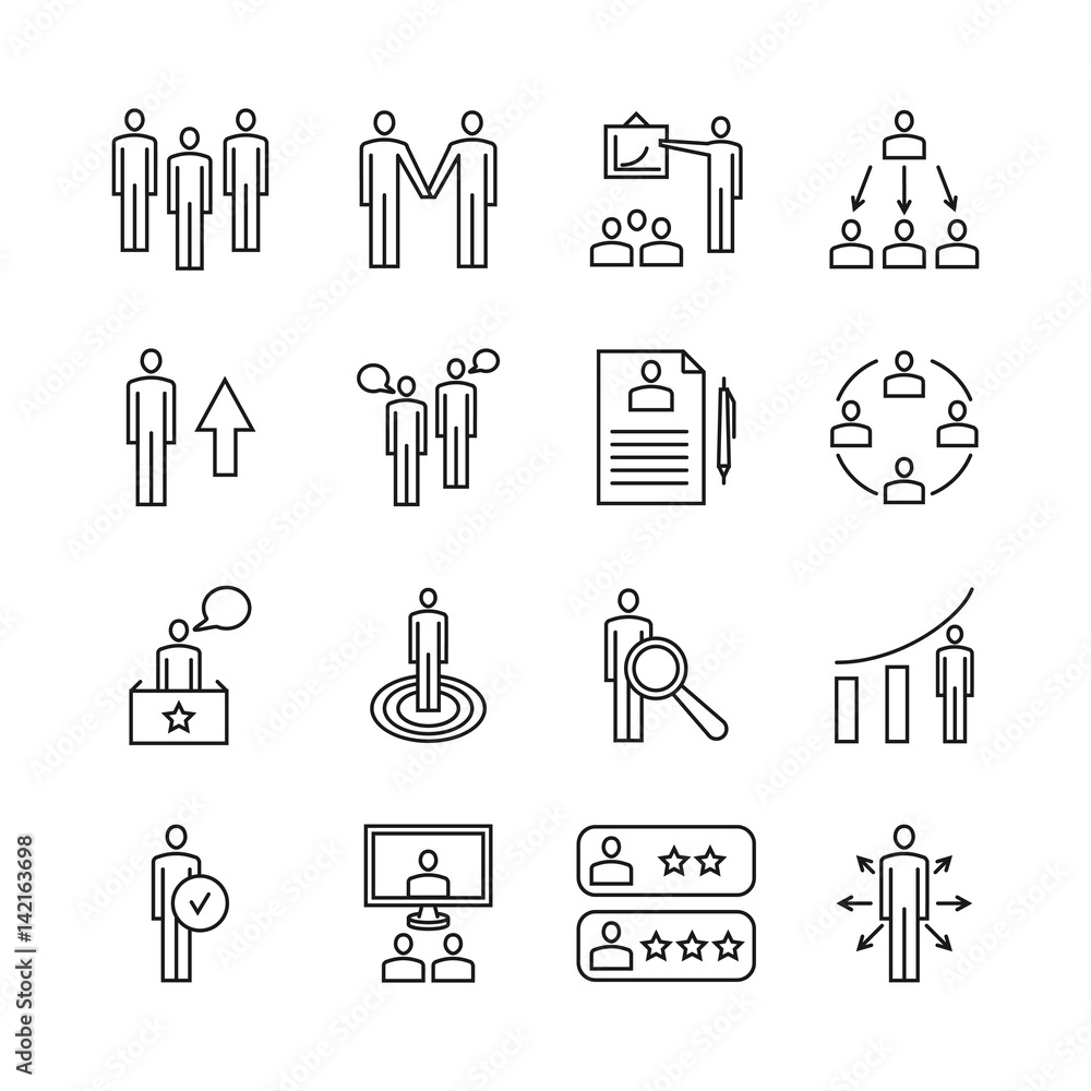 Canvas Prints Team work line icons and management linear vector signs