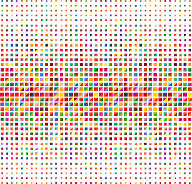 Colorful halftone background, geometric square and triangle shapes.