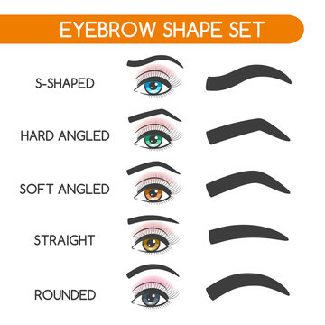 Eyebrow shaping for woman face makeup. Eyebrows shape set vector illustration