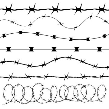 Barbed wire black silhouettes vector frame borders