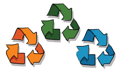 Obraz premium recycle icon in sketch three color orange green and blue