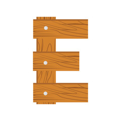 wooden alphabet E letter icon isolated on white background