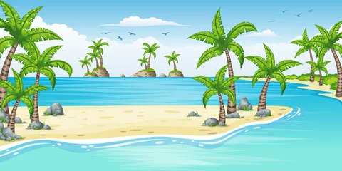 Gardinen Illustration of a tropical coastal landscape © GabiWolf