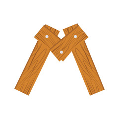 wooden alphabet M letter icon isolated on white background
