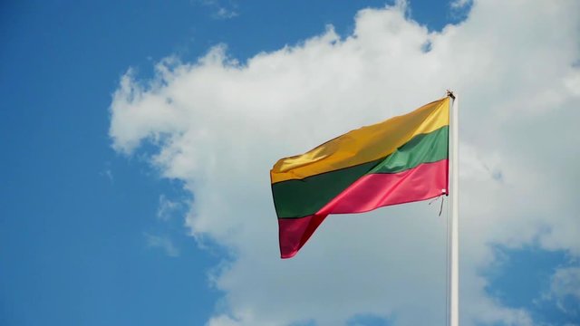 Lithuanian flag fluttering in the wind, slow motion