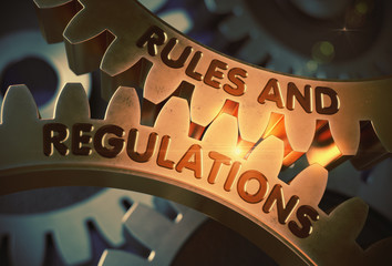 Rules And Regulations on Golden Gears. 3D Illustration.