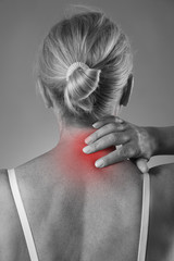 Neck pain, massage of female body, ache in woman's body