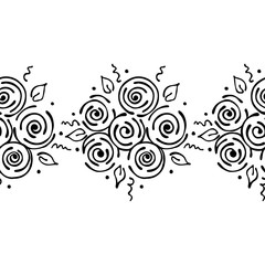 Seamless vector hand drawn floral pattern, endless border frame with flowers, leaves. Decorative cute graphic line drawing illustration. Print for wrapping, background, fabric, decor, textile, surface