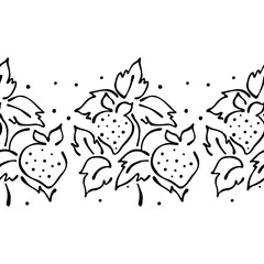 Seamless vector hand drawn fruits pattern, endless border frame with strawberry. Decorative cute graphic line drawing illustration. Print for wrapping, background, fabric, decor, textile, surface