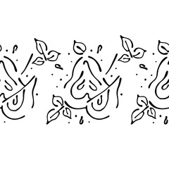 Seamless vector hand drawn fruits pattern, endless border frame with pear. Decorative cute graphic line drawing illustration. Print for wrapping, background, fabric, decor, textile, surface