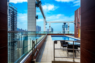 swimming pool on the roof in Hong Kong,China.