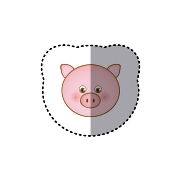 sticker colorful picture face cute pig animal vector illustration