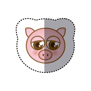 sticker colorful picture face of pig with big eyes vector illustration
