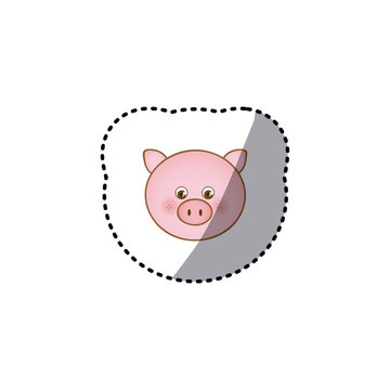 small sticker colorful picture face cute pig animal vector illustration