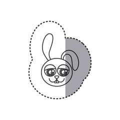 small sticker of grayscale contour with face of rabbit with big eyes vector illustration