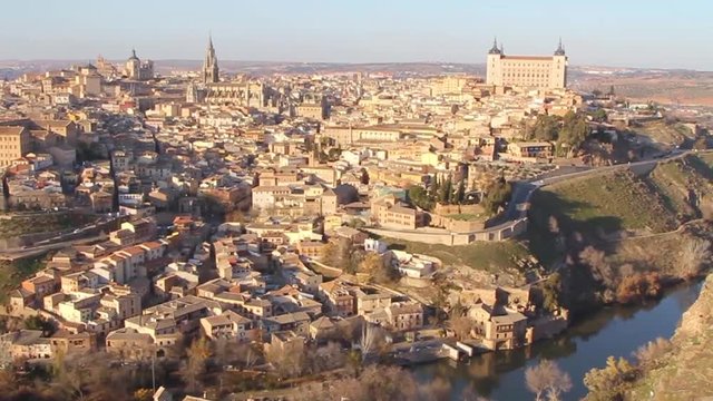 panoramic view of medieval city of Toledo, Spain hd video