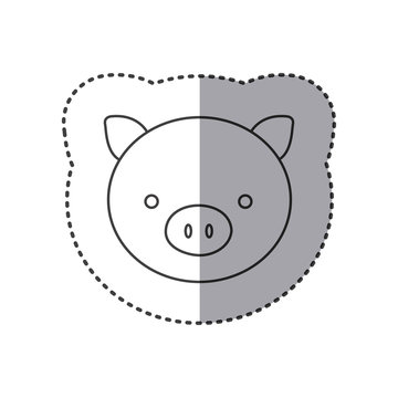 sticker of grayscale contour with face of pig vector illustration
