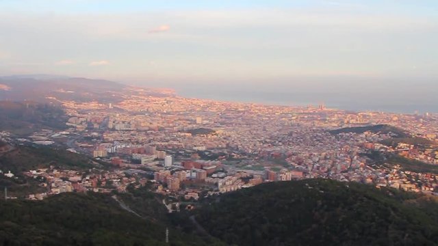 Aerial view of the Barcelona, Spain at sunset hd video