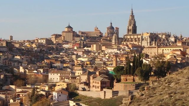 panoramic view of medieval city of Toledo, Spain hd video