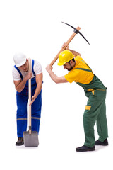 Two workers isolated on the white background